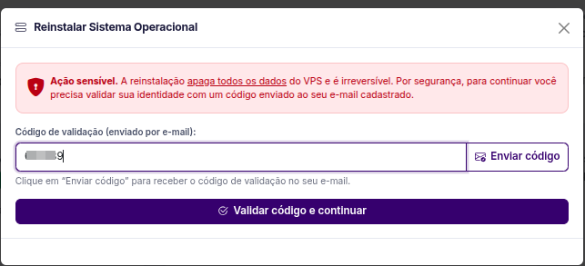 Avisos de reinstalação