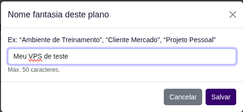 Descrição do plano vps