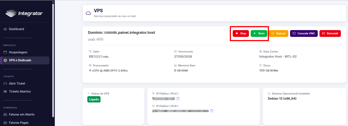 start e stop VPS