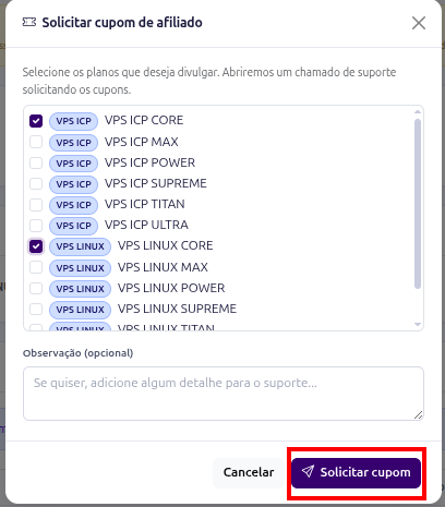 Solicitando cupom