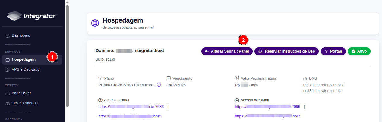 Alterando senha cPanel
