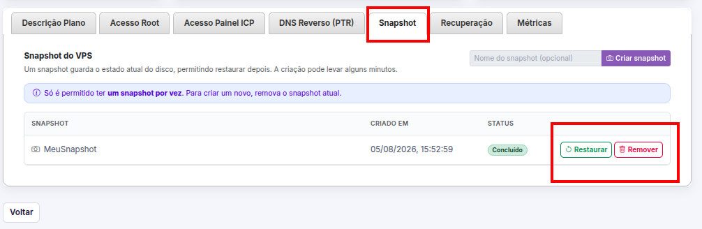 Gerenciando snapshot