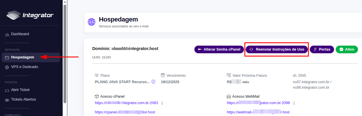 Reenviando dados de acesso