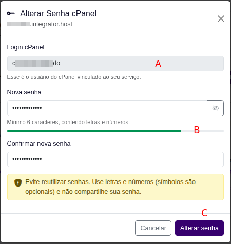 Alterando senha cPanel